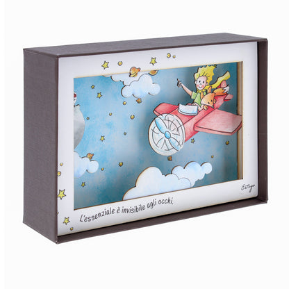 Quadro 3d in scatola, da appoggio, soggetto Piccolo Principe. Dimensioni 17x12 cm