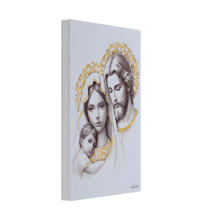Quadro Sacra Famiglia in legno con dettagli in foglia oro. Dimensioni 10x14 cm