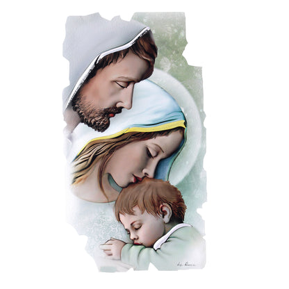 Quadro sagomato Sacra Famiglia con decorazioni in rilievo. Dimensioni cm 28x50 cm