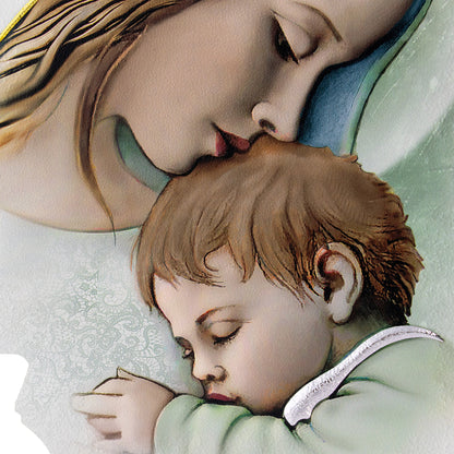 Quadro sagomato Sacra Famiglia con decorazioni in rilievo. Dimensioni 33x63 cm