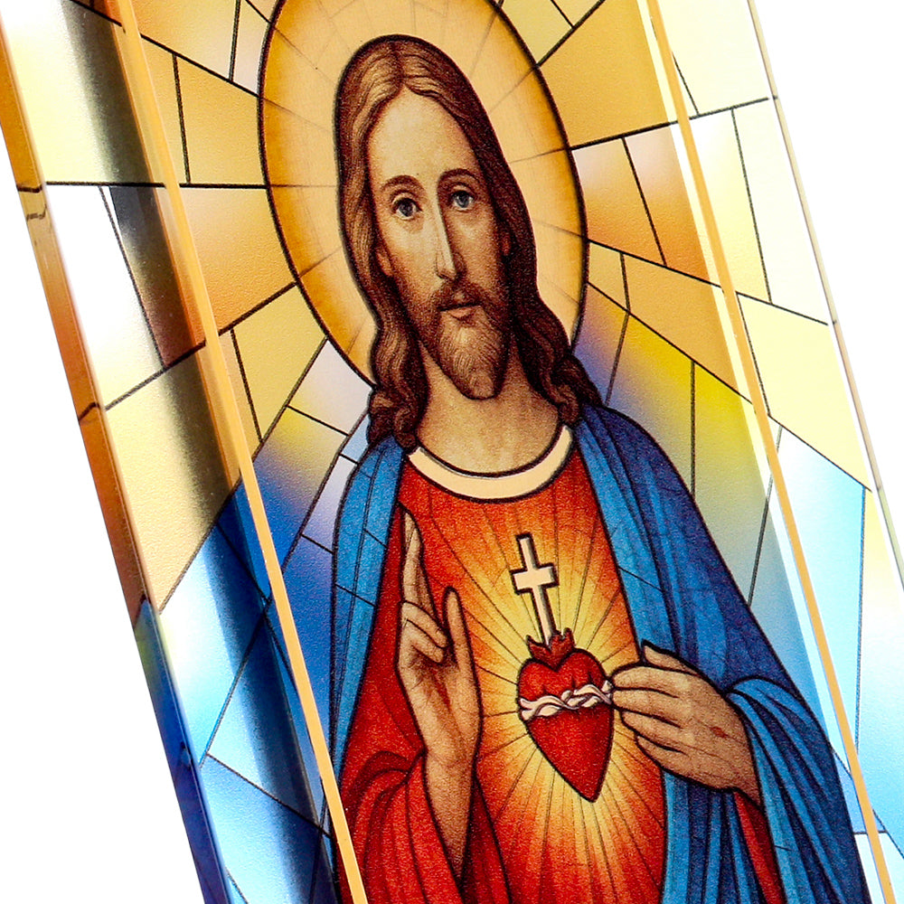 Quadro Sacro Cuore di Gesù in vetro – Immagine sacra da tavolo o da appendere con basetta – 13 × 18 cm