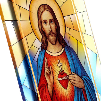 Quadro Sacro Cuore di Gesù in vetro – Immagine sacra da tavolo o da appendere con basetta – 13 × 18 cm