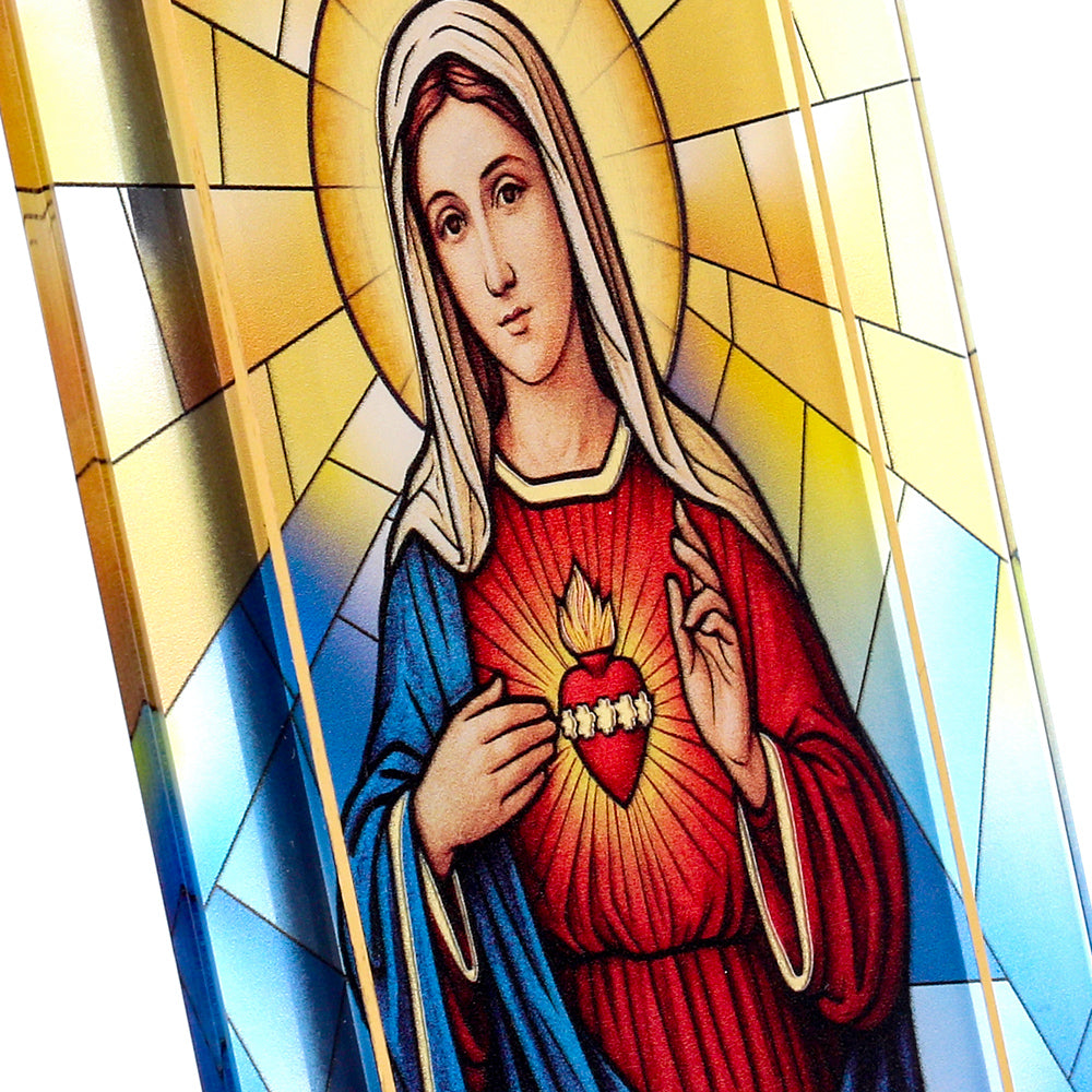 Quadro Cuore Immacolato di Maria in vetro – Immagine sacra da tavolo o da appendere con basetta – 13 × 18 cm