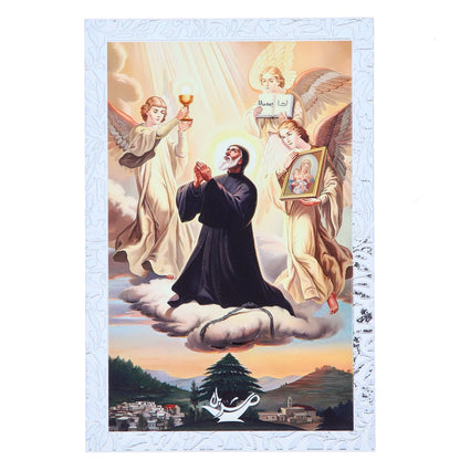 Quadro San Charbel in Legno e Foglia Argento - 9x13,5 cm
