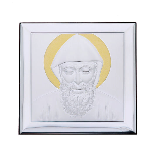 Quadro San Charbel in argento e dettagli dorati. Dimensioni 12,5x12,5 cm