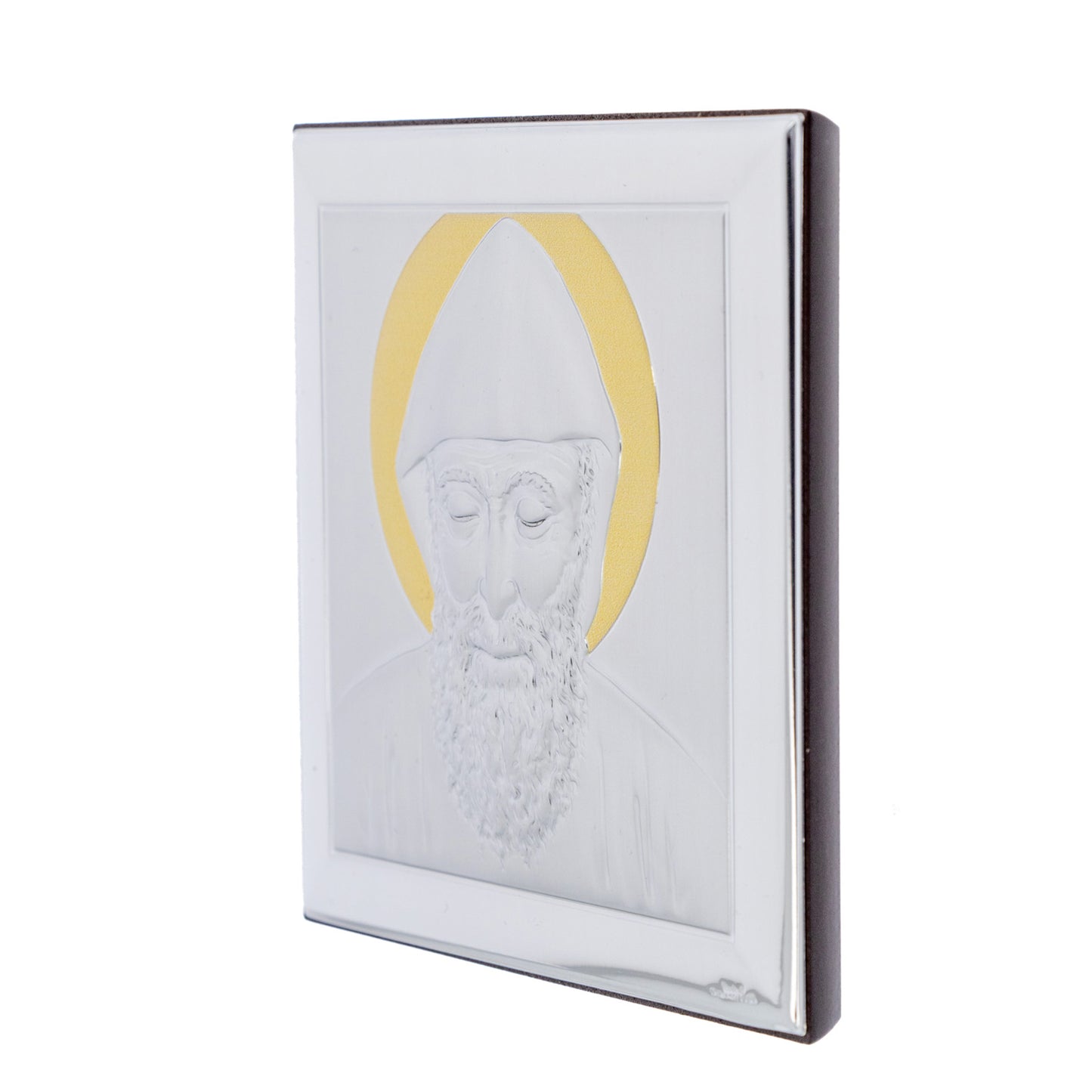 Quadro San Charbel in argento e dettagli dorati. Dimensioni 12,5x12,5 cm