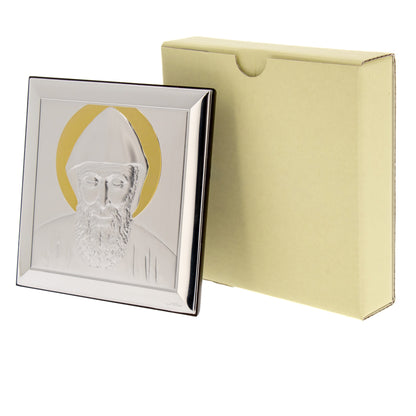 Quadro San Charbel in argento e dettagli dorati. Dimensioni 12,5x12,5 cm