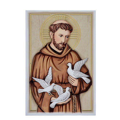 Quadro San Francesco in legno e dettagli in foglia oro. Dimensioni 9x13,5 cm