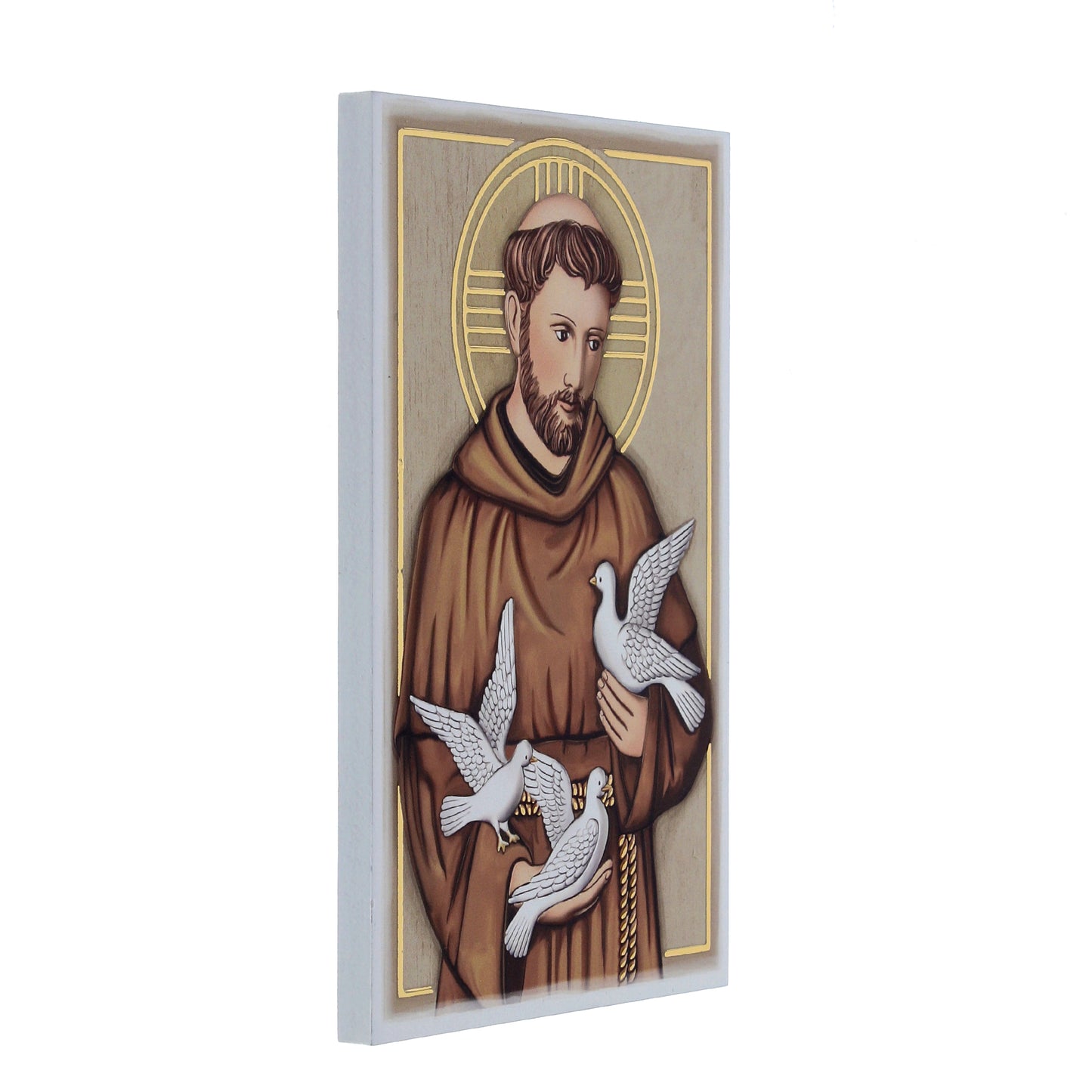 Quadro San Francesco in legno e dettagli in foglia oro. Dimensioni 9x13,5 cm