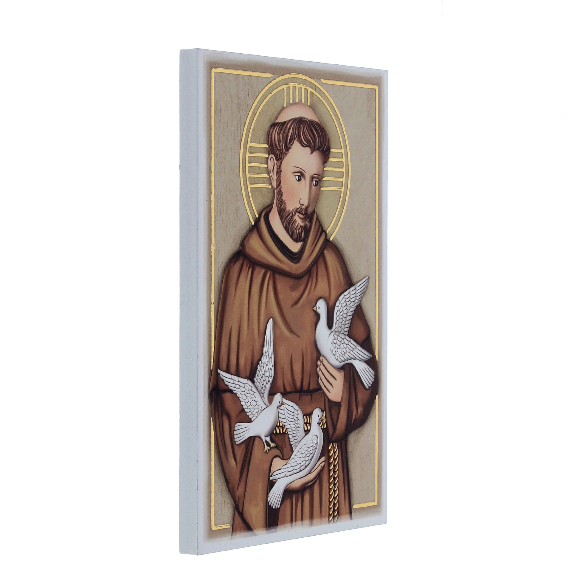 Quadro San Francesco in legno e dettagli in foglia oro. Dimensioni 9x13,5 cm
