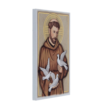 Quadro San Francesco in legno e dettagli in foglia oro. Dimensioni 9x13,5 cm