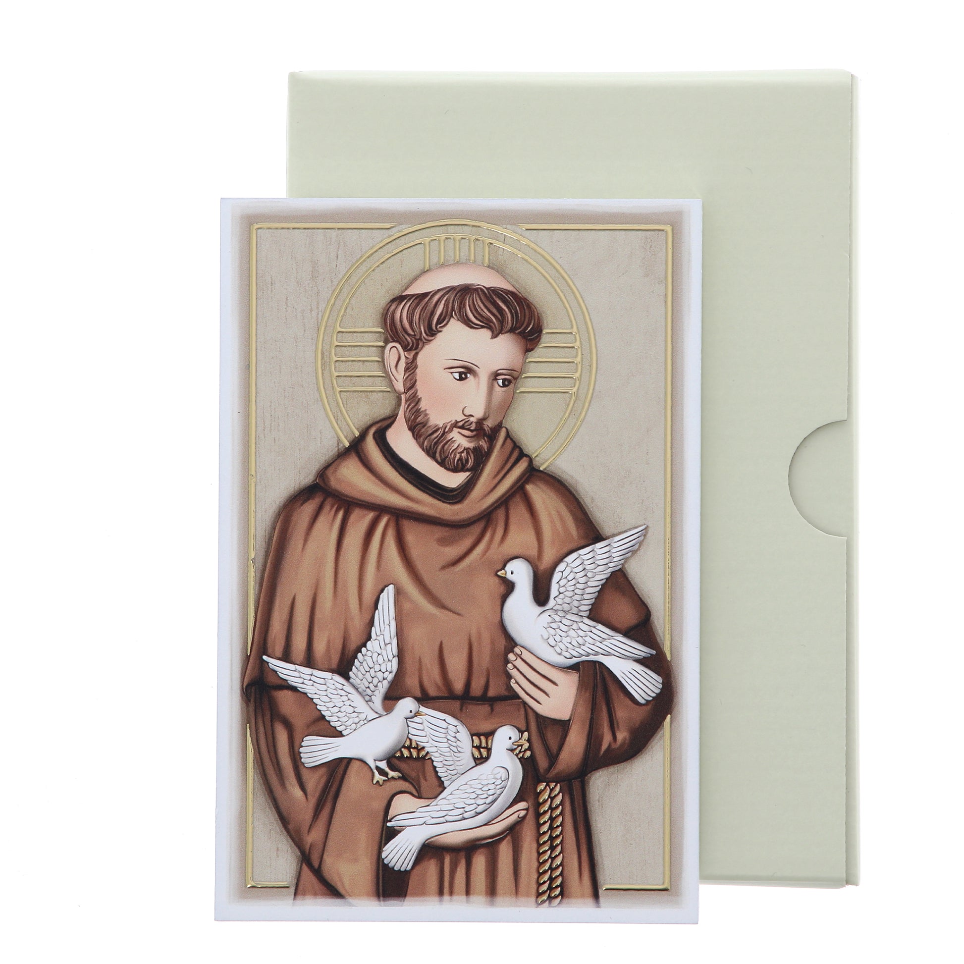 Quadro San Francesco in legno e dettagli in foglia oro. Dimensioni 9x13,5 cm