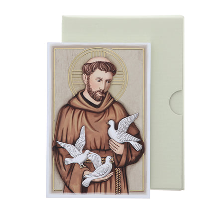 Quadro San Francesco in legno e dettagli in foglia oro. Dimensioni 9x13,5 cm