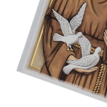 Quadro San Francesco in legno e dettagli in foglia oro. Dimensioni 9x13,5 cm