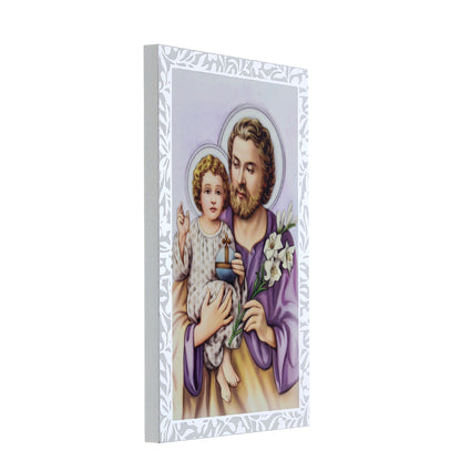 Quadro San Giuseppe in legno e cornice in foglia argento. Dimensioni 9x13,5 cm
