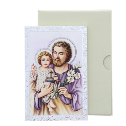 Quadro San Giuseppe in legno e cornice in foglia argento. Dimensioni 9x13,5 cm