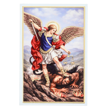 Quadro San Michele Arcangelo in Legno e Foglia Argento - 9x13,5 cm