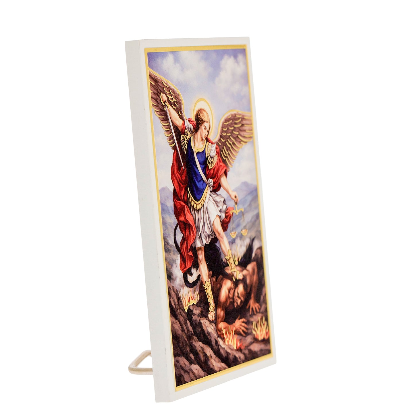 Quadro San Michele Arcangelo in Legno e Foglia Argento - 9x13,5 cm