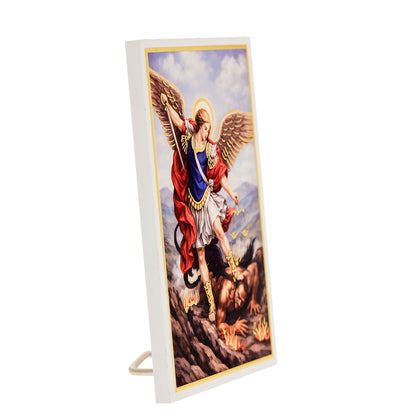 Quadro San Michele Arcangelo in Legno e Foglia Argento - 9x13,5 cm