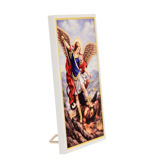 Quadro San Michele Arcangelo in Legno e Foglia Argento - 9x13,5 cm