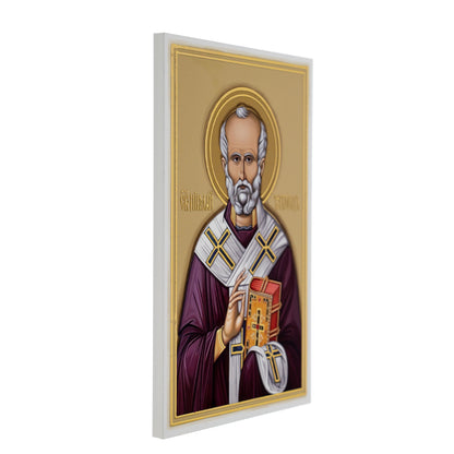 Quadro San Nicola in legno e dettagli in foglia oro. Dimensioni 11,5x17,5 cm