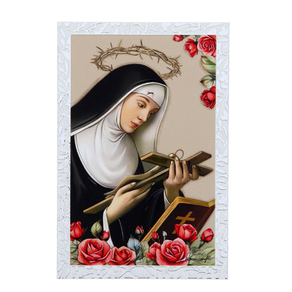 Quadro Santa Rita in legno e cornice in foglia argento. Dimensioni 9x13,5 cm