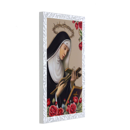 Quadro Santa Rita in legno e cornice in foglia argento. Dimensioni 9x13,5 cm