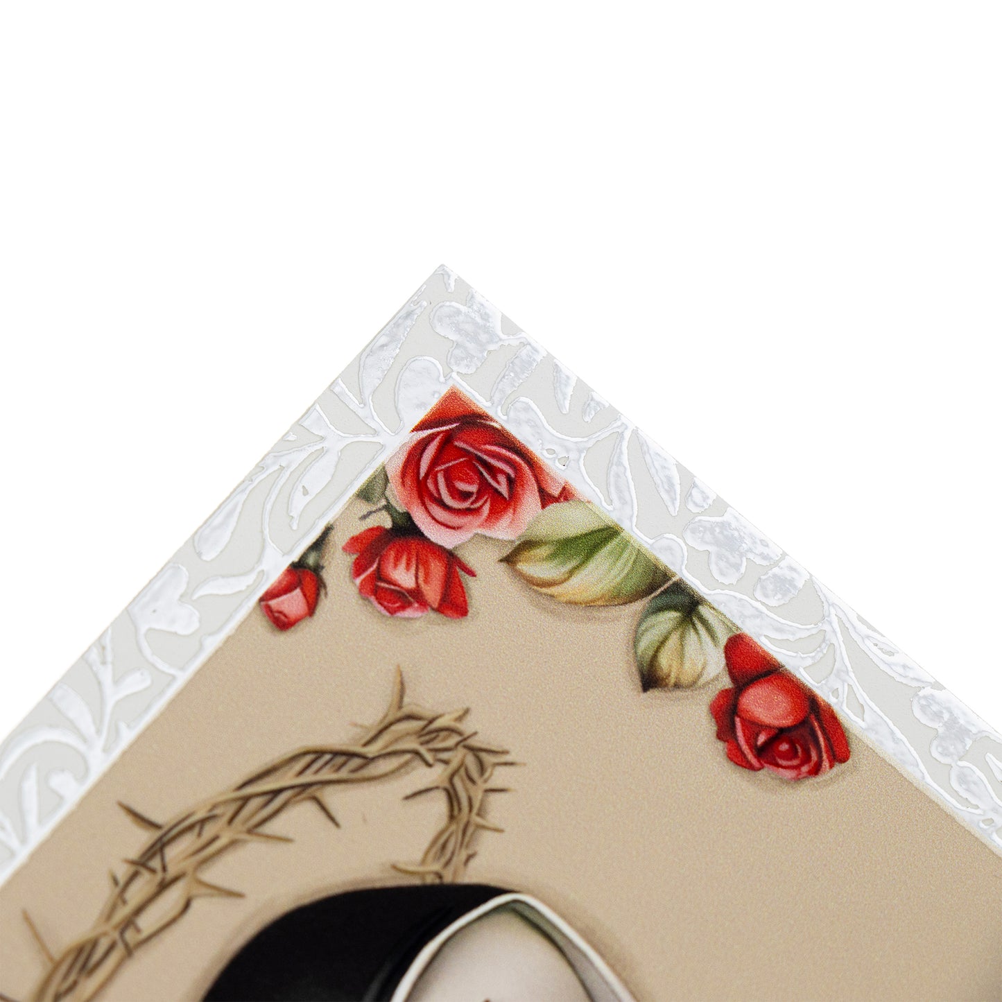 Quadro Santa Rita in legno e cornice in foglia argento. Dimensioni 9x13,5 cm