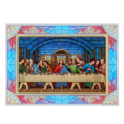 Quadro Ultima Cena in vetro – Immagine sacra da tavolo o da appendere con basetta – 18 × 13 cm
