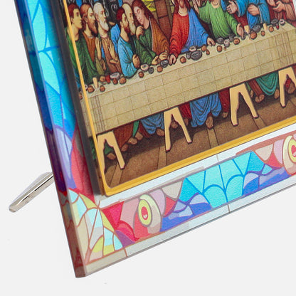 Quadro Ultima Cena in vetro – Immagine sacra da tavolo o da appendere con basetta – 18 × 13 cm