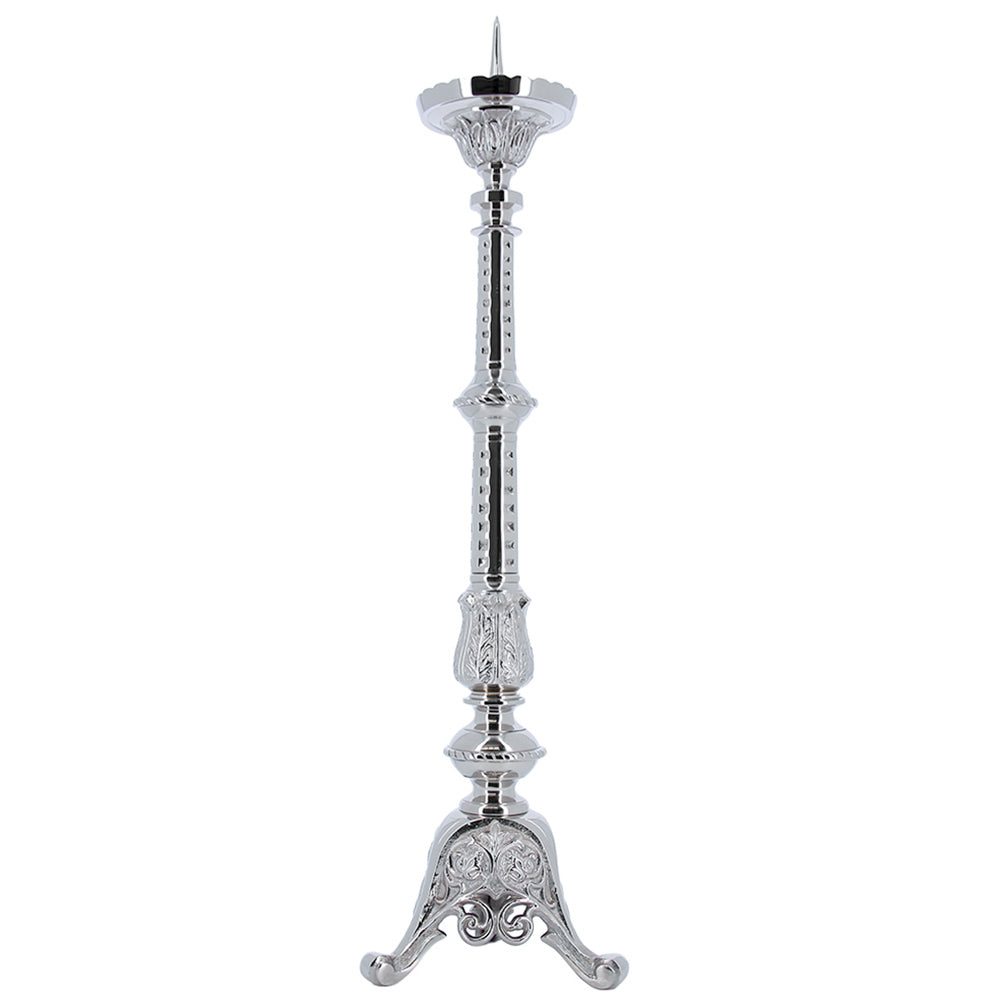 Candeliere liturgico in ottone nichelato – Altezza 62 cm
