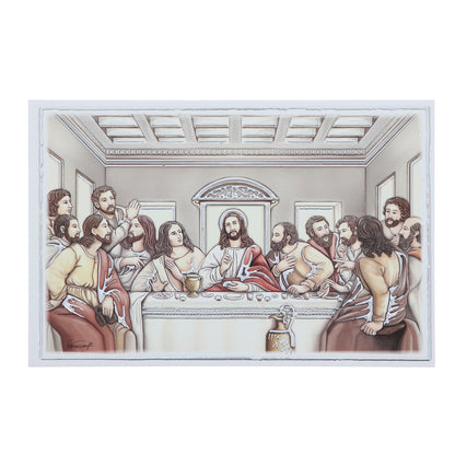 Quadro Ultima Cena in legno e dettagli in foglia argento. Dimensioni 17,5x11,5 cm