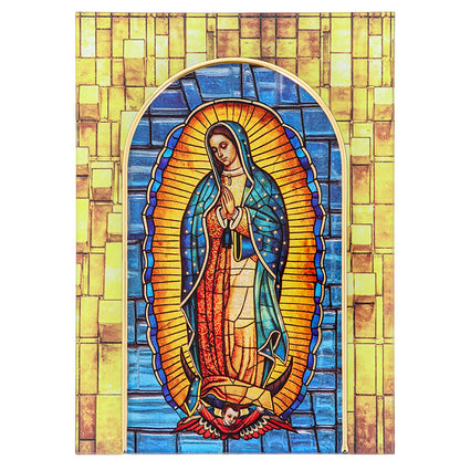 Quadro Madonna di Guadalupe in vetro – Immagine sacra da tavolo o da appendere con basetta – 13 × 18 cm