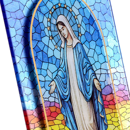 Quadro Madonna Miracolosa in vetro – Immagine sacra da tavolo o da appendere con basetta – 13 × 18 cm