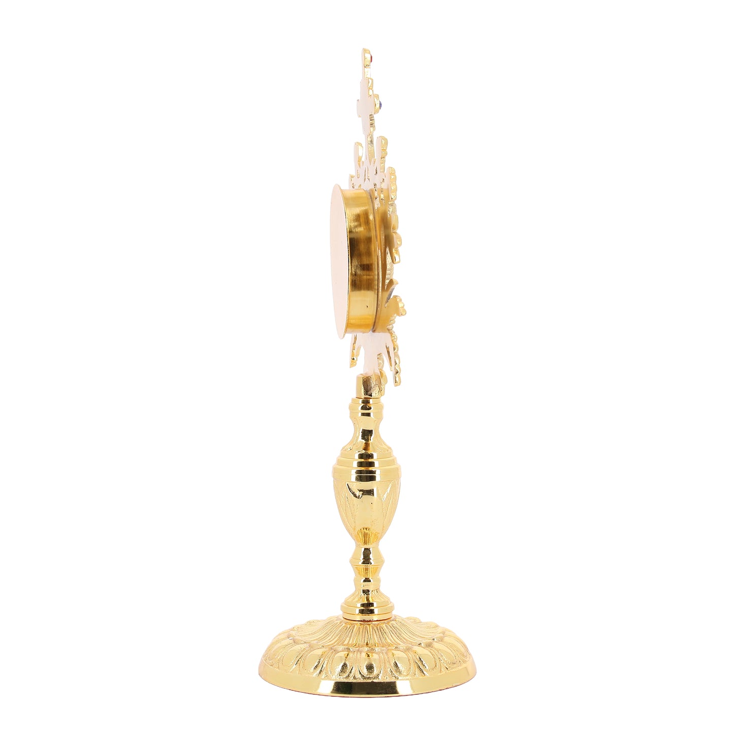 Reliquiario in ottone dorato con pietre. Altezza 33 cm