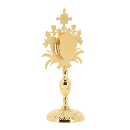 Reliquiario in ottone dorato con pietre. Altezza 33 cm