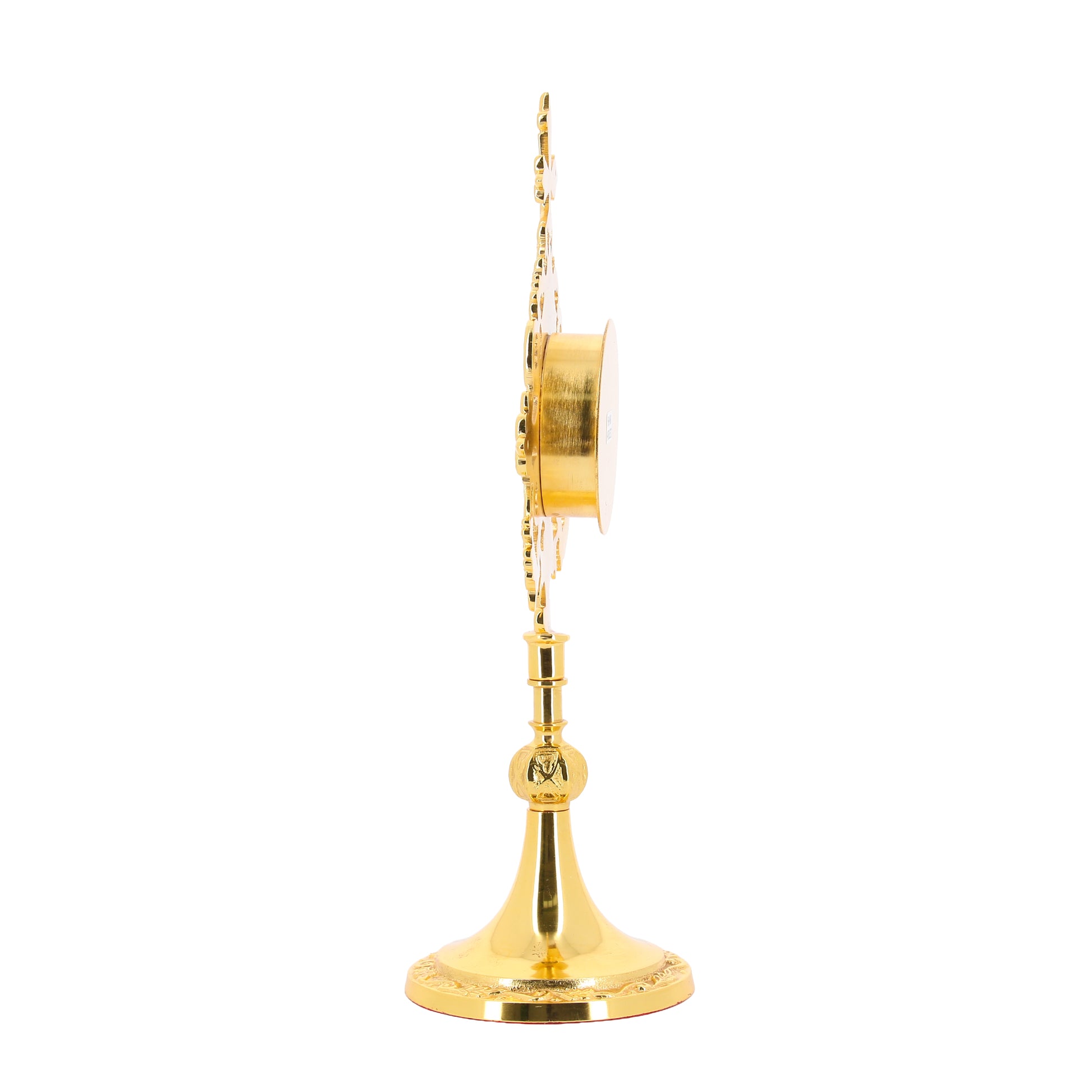 Reliquiario in ottone dorato. Altezza 34 cm