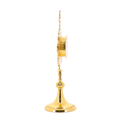 Reliquiario in ottone dorato. Altezza 34 cm