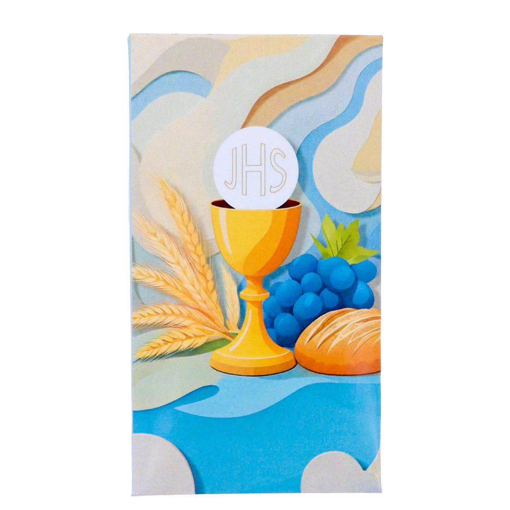 Portachiavi Ricordo Prima Comunione con Calice IHS e Confezione in Cartoncino – 4 cm