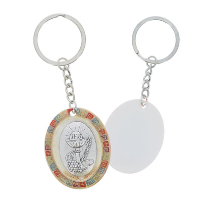 Portachiavi Ricordo Prima Comunione con Calice IHS e Confezione in Cartoncino – 4 cm