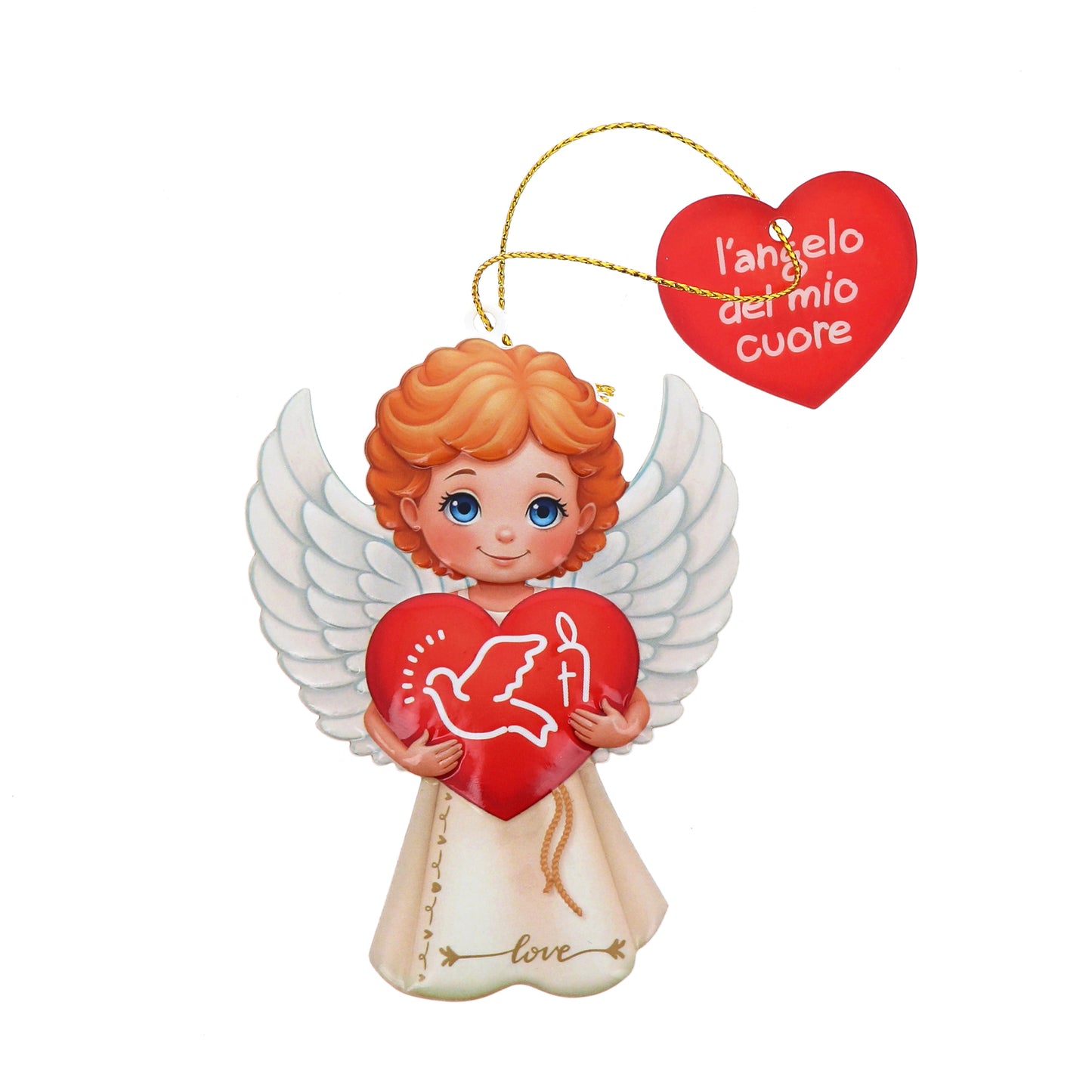 Angelo in polimero con magnete e cordoncino, per Comunione e Cresima. Dimensioni 6,5x9,5 cm

