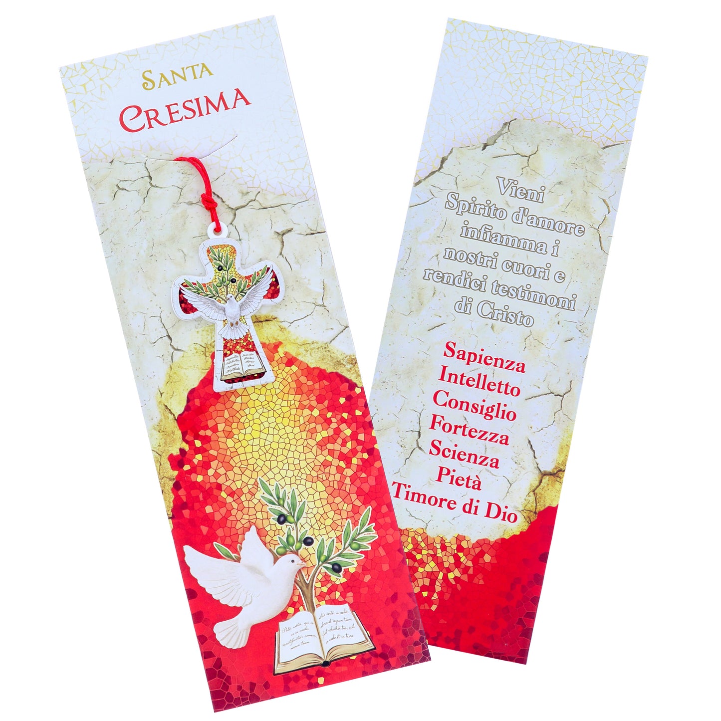 Ciondolo Santa Cresima con Colomba e Cartoncino – 10×12 cm