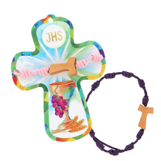 Croce Ricordo Prima Comunione in Cartoncino Plastificato con Bracciale – 9 cm