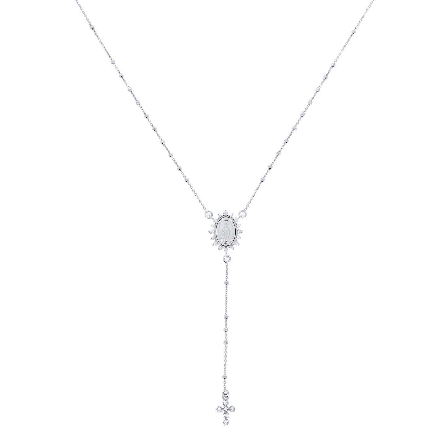 Collana Rosario Madonnas, Miracolosa con zirconi, argento 925