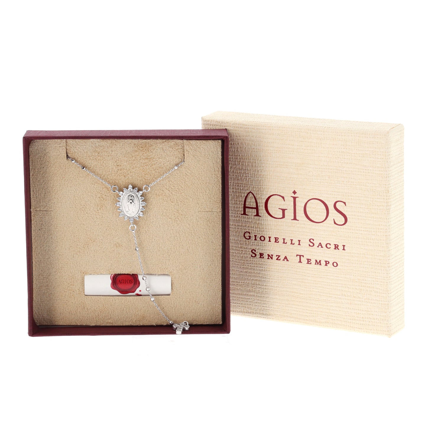 Collana Rosario Madonnas, Miracolosa con zirconi, argento 925