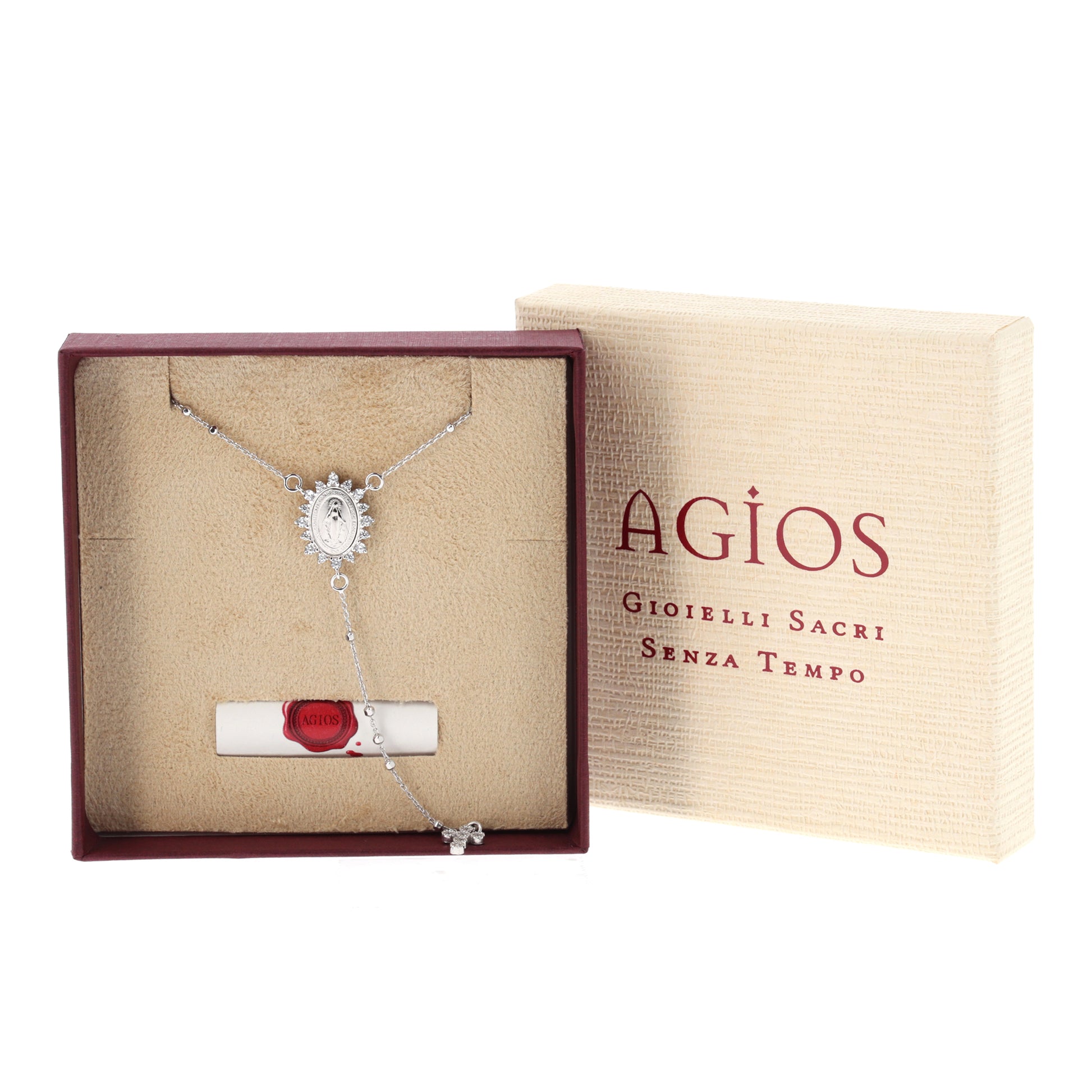 Collana Rosario Madonnas, Miracolosa con zirconi, argento 925