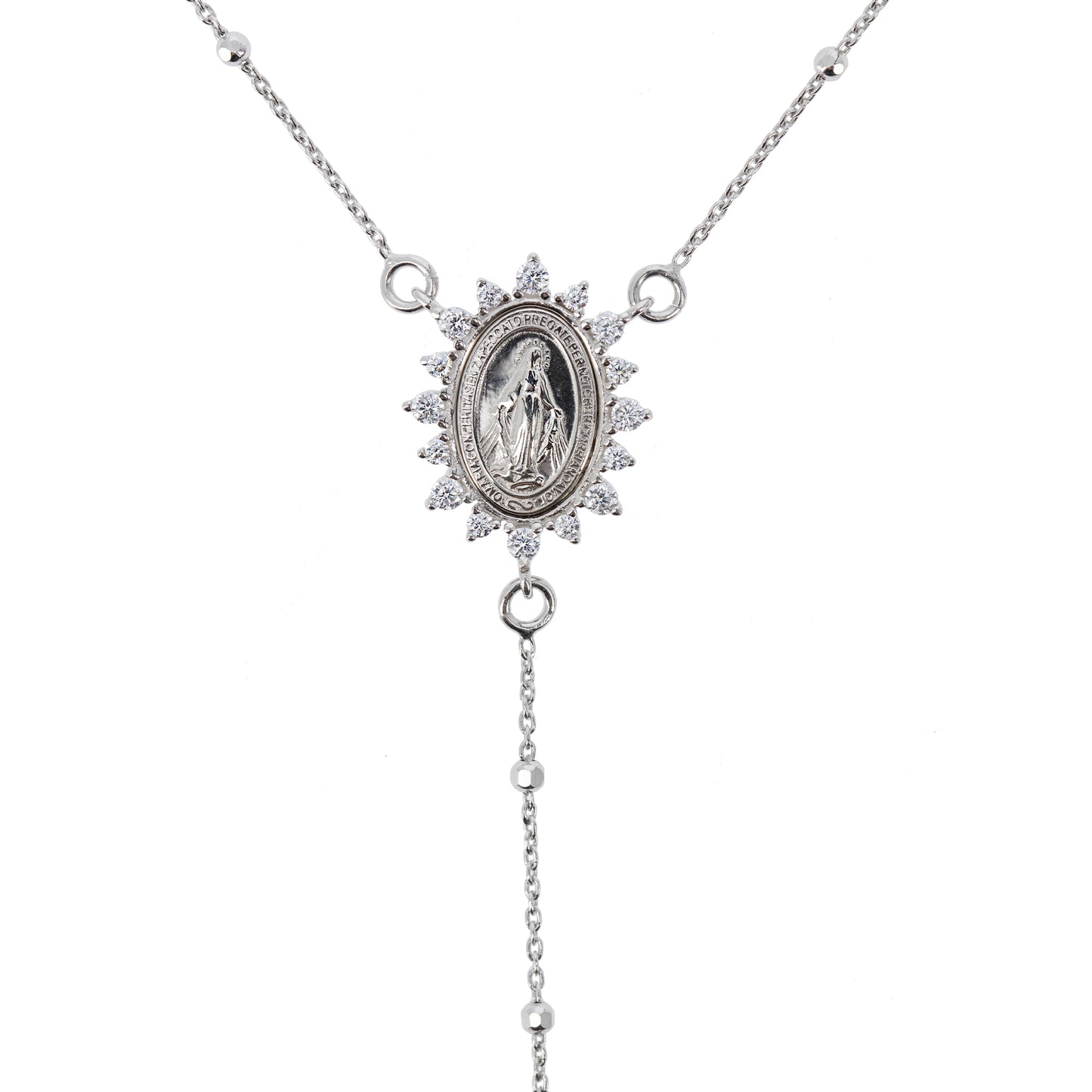 Collana Rosario Madonnas, Miracolosa con zirconi, argento 925
