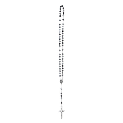 Rosario grani 8 mm motivo astratto nero e argento