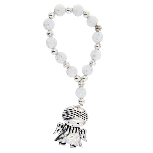 Decina elasticizzata in plastica rossa 8 mm con stelle - bianco