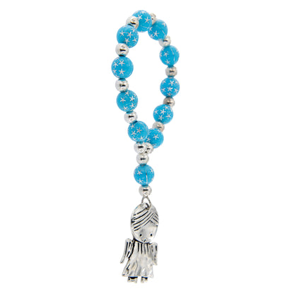 Decina elastica azzurra con grani 8 mm e angelo